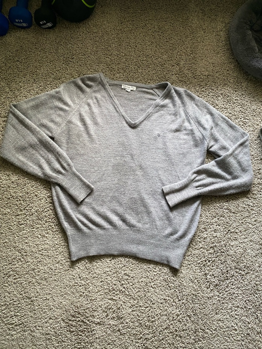 Vintage Dior cashmere Gray V-Neck Women's Sweater - Classic Lightweight Knit